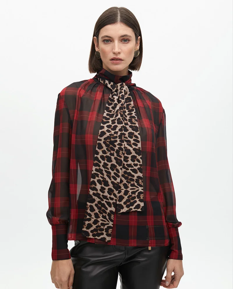 Lola Casademunt Bow Tie Animal Print and Tartan Shirt